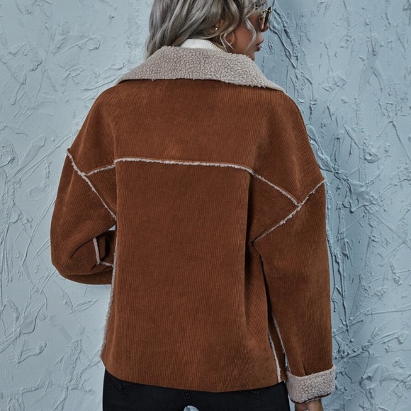 Corduroy button up teddy lined jacket coat rust - Picture 5 of 6